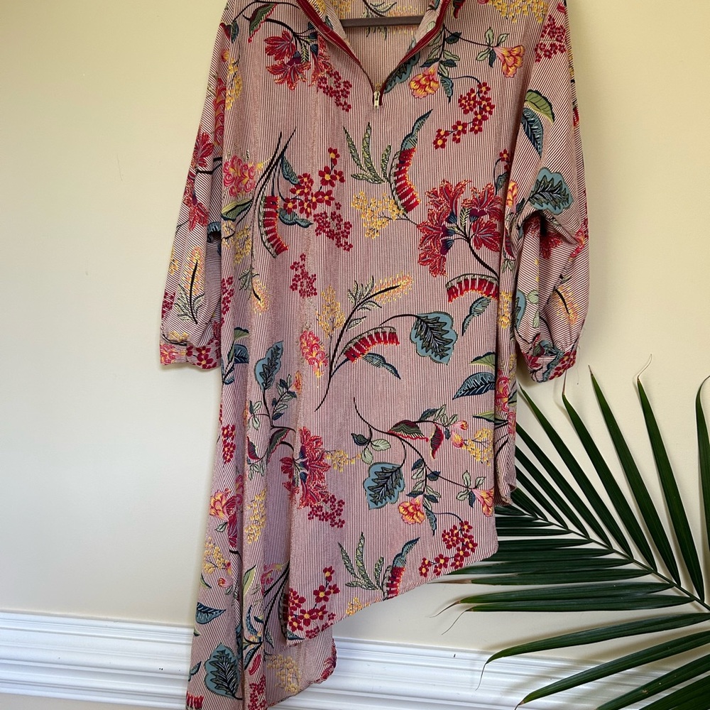 Chic Asymmetrical Floral Dress in Pink and Red